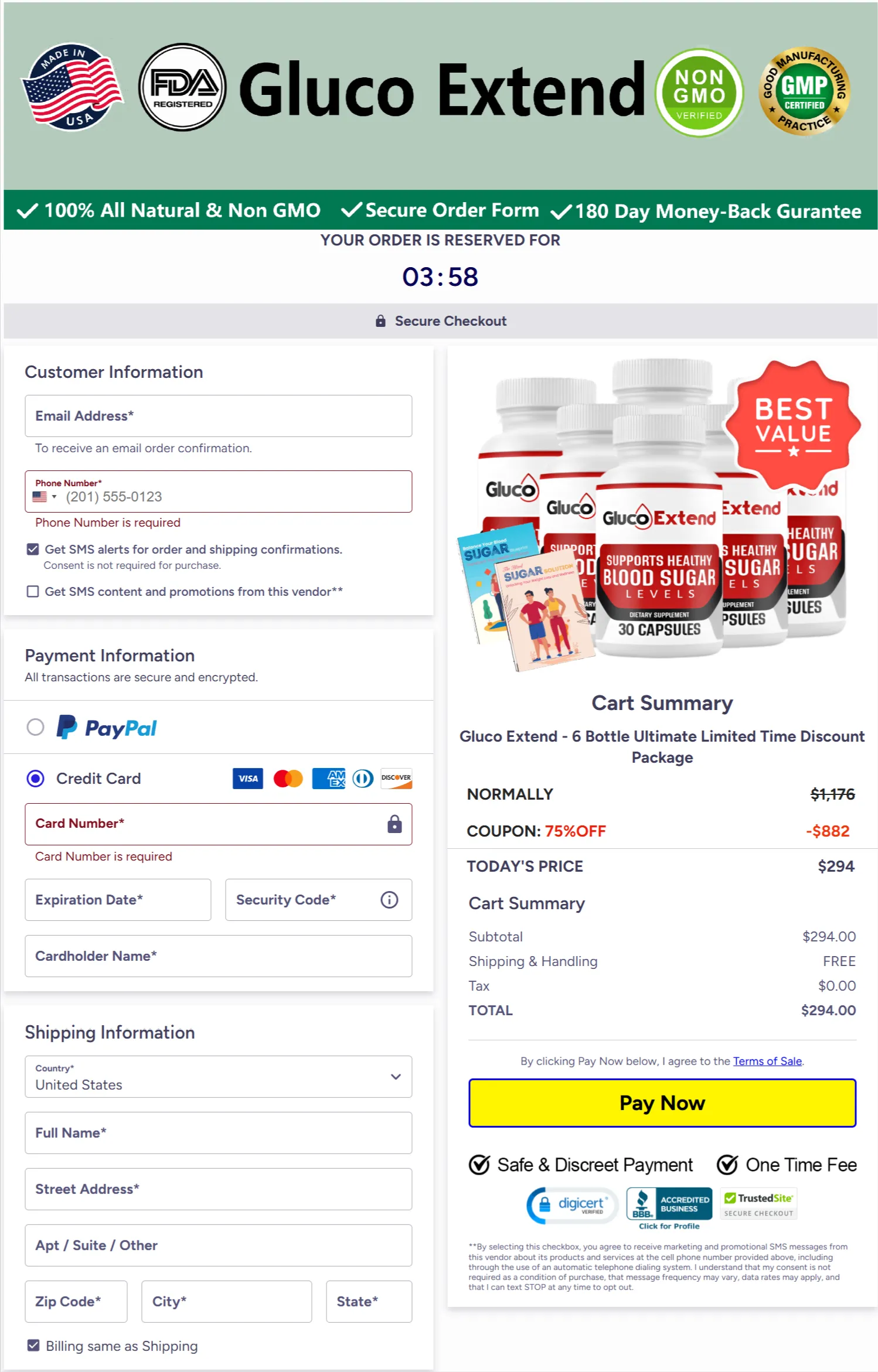 gluco extend checkout page
